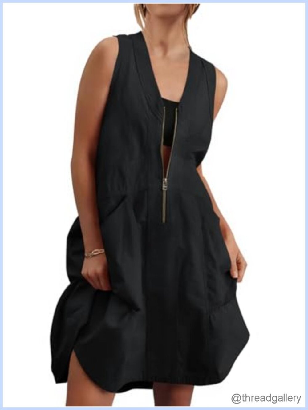 Sleeveless Tank Mini Dress Half Zip V Neck Mesh Back Loose Fit Casual
